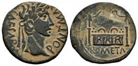 Augustus. Unit. 15-10 BC. Lugdunum. (Ric-230 Var). (Bmcre-550 var). Anv.: CAESAR PONT MAX, laureate head right. Rev.: Front elevation of the Altar of ...