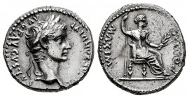 Tiberius. Denarius. 14-37 AD. Lugdunum. (Ric-30). (Bmcre-48). (Rsc-16a). Anv.: TI CAESAR DIVI AVG F AVGVSTVS, laureate head right. Rev.: PONTIF MAXIM,...