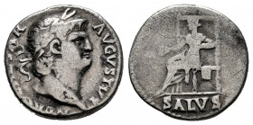Nero. Denarius. 67-68 AD. Rome. (Ric-60). (Rsc-314). Anv.: NERO CAESAR AVGVSTVS. Rev.: SALVS. Salus seated left on throne, holding patera in her right...