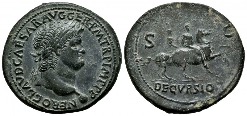 Nero. Sestertius. 64 AD. Rome. (Ric-168). Anv.: NERO CLAVD CAESAR AVG GER P M TR...