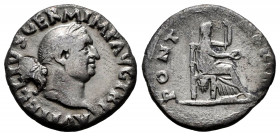 Vitellius. Denarius. 69 AD. Rome. (Ric-107). (Bmcre-34). (Rsc-72). Anv.: A VITELLIVS GERM IMP AVG TR P, laureate head right. Rev.: PONT MAXIM, Vesta v...