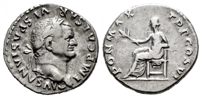 Vespasian. Denarius. 75 AD. Rome. (Spink-2301). (Ric-90). (Seaby-366). Rev.: PON...