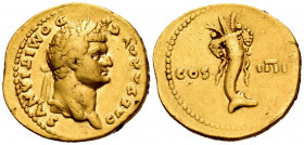 Domitian. Aureus. 76 AD. Rome. (Ric-918). (Ch-46). (Cal-817). Anv.: CAESAR AVG F DOMITIANVS. Laureate bust right. Rev.: COS IIII. Cornucopie with frui...