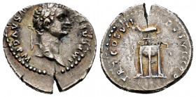Domitian. Denarius. 81 AD. Rome. (Ric-21). (Seaby-568c). Rev.: TR P COS VII DES VIII P P. Dolphin right above tripod. Ag. 2,79 g. Planchet crack. VF. ...