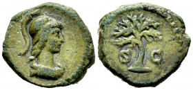 Anonymous. Time of Domitian to Antoninus Pius. Cuadrante. 81-61 AD. Rome. (Ric-9). Anv.: Helmeted and draped bust of Minerva right. Rev.: Olive tree; ...