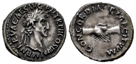 Nerva. Denarius. 96 AD. Rome. (Ric-II 2). (Bmcre-6). (Rsc-16). Anv.: IMP NERVA CAES AVG P M TR P COS II P P, laureate head to right. Rev.: CONCORDIA E...