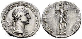 Trajan. Denarius. 98-117 AD. Rome. (Ric-353). Anv.: IMP CAES NER TRAIANO OPTIM AVG GER DAC PARTHICO. Laureate and draped bust right. Rev.: P M TR P CO...