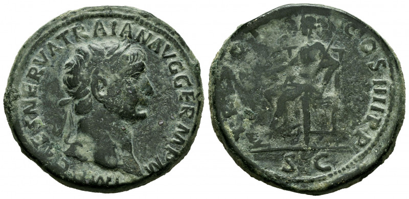 Trajan. Sestertius. 101-102 AD. Rome. (Ric-432). Rev.: TR POT COS IIII P P, Pax ...