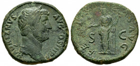Hadrian. Sestertius. 134-138 AD. Rome. (Spink-3595). (Ric-750). Rev.: FELICITAS AVG SC: Felicitas standing to left, holding branch and long caduceus. ...