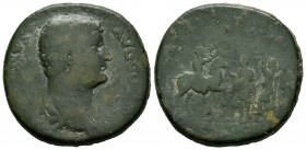 Hadrian. Sestertius. 134-138 AD. Rome. (Ric-929). Rev.: EXERCITVS RAETICVS / SC. Emperor riding to right, raising hand towards three soldiers standing...