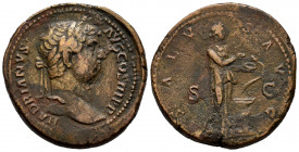 Hadrian. Sestertius. 135 AD. Rome. (Ric-2168). (Bmcre-1555). Anv.: HADRIANVS AVG COS III P P, laureate head to right. Rev.: SALVS AVG, Salus standing ...