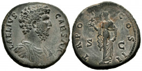 Aelius. Sestertius. 137 AD. Rome. (Ric-2698). (Bmcre-1914 var. bust). Anv.: L AELIVS CAESAR, bare-headed, draped and cuirassed bust to right. Rev.: TR...