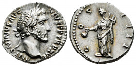Antoninus Pius. Denarius. 152-153 AD. Rome. (Ric-219). Anv.: ANTONINVS AVG PIVS P P TR P XVI, laureate head right. Rev.: COS IIII, Vesta, standing lef...
