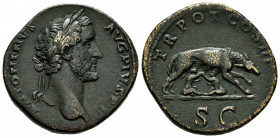 Antoninus Pius. Sestertius. 140-144 AD. Rome. (Ric-648). (Bmcre-1318). Anv.: ANTONINVS AVG PIVS P P, laureate head to right. Rev.: TR POT COS III, she...