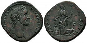 Antoninus Pius. Sestertius. 157-157 AD. Rome. (Ric-III 981). (Bmcre-2038). Anv.: ANTONINVS AVG PIVS P P IMP (II), laureate head to right. Rev.: TR PO(...