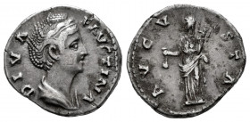 Faustina Senior. Denarius. 147 AD. Rome. (Spink-4587). (Ric-368). (Seaby-108). Rev.: AVGVSTA. Vesta standing left holding simpulum and palladium. Ag. ...