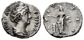 Faustina Senior. Denarius. 147 AD. Rome. (Spink-4589). (Ric-373). (Seaby-124). Rev.: AVGVSTA. Pietas standing left, holding right hand over altar and ...