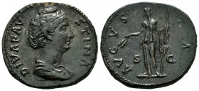 Diva Faustina. Sestertius. 141 AD. Rome. (Ric-1116). (C-79). Anv.: DIVA FAVSTINA, draped bust right. Rev.: AVGVSTA, Ceres standing left, holding corn-...