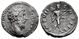 Marcus Aurelius. Denarius. 174-175 AD. Rome. (Ric-I 121). Anv.: M ANTONINVS AVG TR P XXVII, laureate bust right . Rev.: IMP VII COS III. Mars walking ...