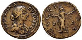 Faustina Junior. Sestertius. 161-164 AD. Rome. (Ric-1654). (Bmcre-924). (C-149). Anv.: FAVSTINA AVGVSTA Draped bust right, hair decorated with circlet...