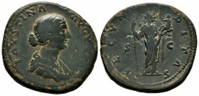 Faustina Junior. Sestertius. 161-175 AD. Rome. (Ric-1638 Aurelius). (Bmcre-905 Aurelius). (C-100). Anv.: FAVSTINA AVGVSTA, draped bust right. Rev.: FE...