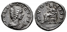 Julia Domna. Denarius. 196-202 AD. Laodicea. (Ric-IV 644). (Bmcre-613). (Rsc-168a). Anv.: IVLIA AVGVSTA, draped bust to right. Rev.: PVDICITIA, Pudici...