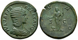 Julia Domna. Sestertius. 211-217 AD. Rome. (Ric-584). (Bmcre-207). Anv.: IVLIA PIA FELIX AVG, diademed and draped bust to right. Rev.: IVNO, veiled Ju...
