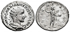 Gordian III. Antoninianus. 241-243 AD. Rome. (Ric-83). (Rsc-41). Rev.: AETERNITATI AVG, Sol standing left, raising right hand and holding globe in lef...