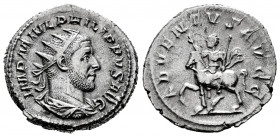Philip I. Antoninianus. 244-247 AD. Rome. (Ric-26b). (Rsc-3). Rev.: ADVENTVS AVGG, Emperor, on horseback, pacing to left, holding spear and raising ha...