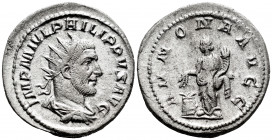 Philip I. Antoninianus. 244-247 AD. Rome. (Ric-28c). (Rsc-25). Anv.: IMP M IVL PHILIPPVS AVG, radiate, draped and cuirassed bust to right. Rev.: ANNON...