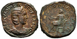 Otacilia Severa. Sestertius. 245-247 AD. Rome. (Spink-9164). (Ric-203a). Rev.: CONCORDIA AVGG, Concordia seated to left, holding patera and double cor...