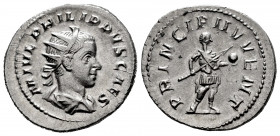 Philip II. Antoninianus. 245-246 AD. Rome. (Spink-9242). (Ric-21c). (Seaby-54). Rev.: PRINCIPI IVVENT. Filipo II en pie a derecha con uniforme militar...