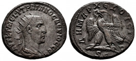 Trajan Decius. Seleucis and Pieria. Tetradrachm. 249-250 AD. Antioch. (Prieur-515). (McAlee-1121a). Anv.: ΑΥΤ Κ Γ ΜЄ ΚΥ ΤΡΑΙΑΝΟϹ ΔЄΚΙΟϹ ϹЄΒ, Radiate, ...