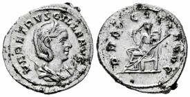 Herennia Etruscilla. Antoninianus. 250 AD. Rome. (Ric-59b). (Rsc-19). Rev.: PVDICITIA AVG, Pudicitia seated to left, drawing veil from face and holdin...