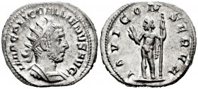 Valerian I. Antoninianus. 259-260 AD. (Spink-Unlisted). (Ric-92). (Seaby-83). Rev.: IOVI CONSERVA. Jupiter standing left, holding thunderbolt in right...