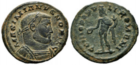 Maximianus. Follis. 303-305 AD. London. (Spink-13237). (Ric-25). Rev.: GENIO POPVLI ROMANI. Genius standing left holding patera and cornucopiae. Ae. 9...