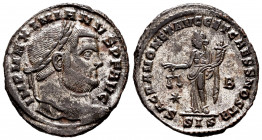 Maximianus. Follis. 286-305 AD. Siscia. (Ric-134b). Anv.: IMP MAXIMIANVS P F AVG, Laureate head right . Rev.: SACRA MONET AVG ET CAESS NOSTR, Moneta s...