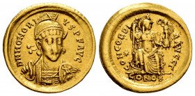 Honorius. Solidus. 397-402 AD. Constantinople. (Ric-X 8). (Depeyrot-55/2). Anv.: D N HONORIVS P F AVG, helmeted, pearl-diademed and cuirassed bust fac...