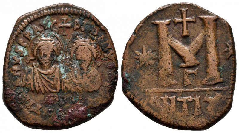 Justin I and Justinian I. Follis. 527 AD. Antioch. (Sear-129 var). Anv.: Crowned...