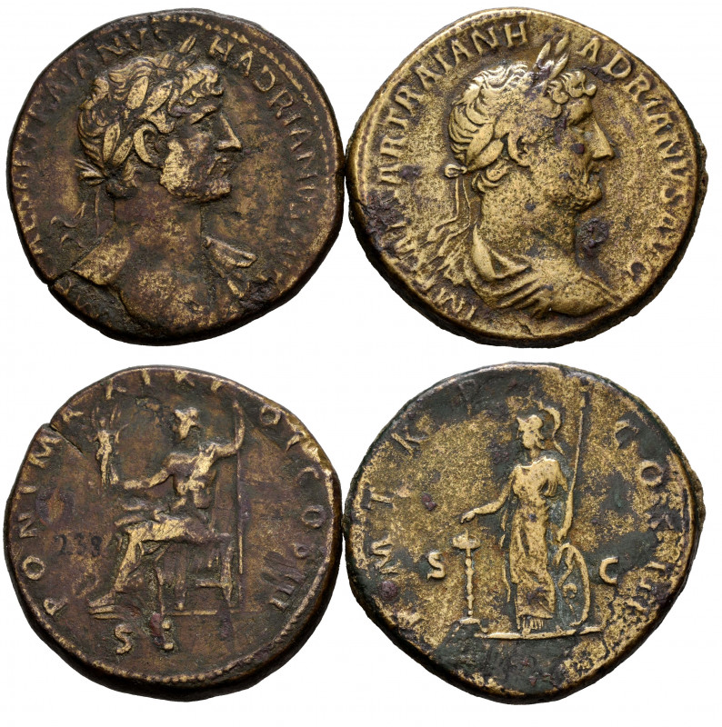 Lot of 2 Roman Imperial sestertius, Trajan and Hadrians. TO EXAMINE. Choice F/Al...