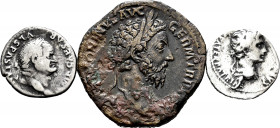 Lot of 3 coins from the Roman Empire. Denarius of Augustus, Vespasian and Sesterius of Marcus Aurelius. Ag / Ae. TO EXAMINE. Choice F/Almost VF. Est.....