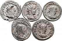 Lot of 5 Antoninianus of the Roman Empire. Different revers, mints and emperors: Galienus and Valerianus I. Ve / Ag. TO EXAMINE. Choice F/VF. Est...10...