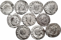 Lot of 10 Antoninianus of the Roman Empire. Different revers, mints and emperors: Galienus, Salonina and Valerianus I. Ve / Ag. TO EXAMINE. Almost F/V...