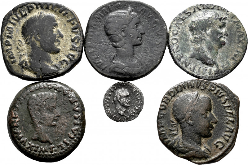 Lot of 6 coins from the Roman Empire, 5 sestertii and 1 quinarius. TO EXAMINE. A...