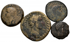 Lot of 4 Iberian and Roman Empire coins. Two As from Emerita Augusta, Semis from Obulco and sestertius of Antoninus Pius. Ae. TO EXAMINE. Almost F/Alm...