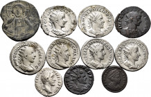 Lot of 11 coins, Denarius Septimius Severus (1); Antoninianus Gordianus III (4), Philip I (1), Trajan Decius (1), Claudius II (1), Aurelianus (1); Fol...