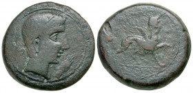 Iberia, Hispania Citerior. Castulo. the Oretanos. 2nd-1st century B.C. AE (30? sestertius?) (31.1 mm, 20.49 g, 7 h). Pre-Roman Celtiberian. Diademed, ...