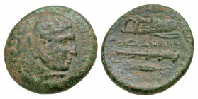 Macedonian Kingdom. Alexander III the Great. 336-323 B.C. AE 20 "unit' (19.5 mm, 5.70 g, 3 h). Miletos mint. Head of Alexander as young Hercules right...