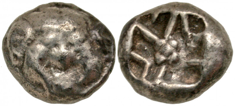 Mysia, Parion. 500-520 B.C. AR drachm (13.6 mm, 3.94 g). Facing gorgoneion with ...