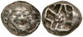 Mysia, Parion. 500-520 B.C. AR drachm (13.6 mm, 3.94 g). Facing gorgoneion with protruding tongue / Linear pattern within incuse square. Asyut 612; SN...